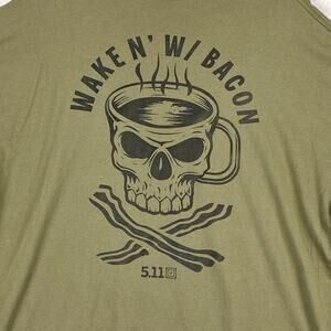 5.11 Tactical Wake n’ w/ Bacon Men 2XL Olive Coffee Skull Army Military Operator